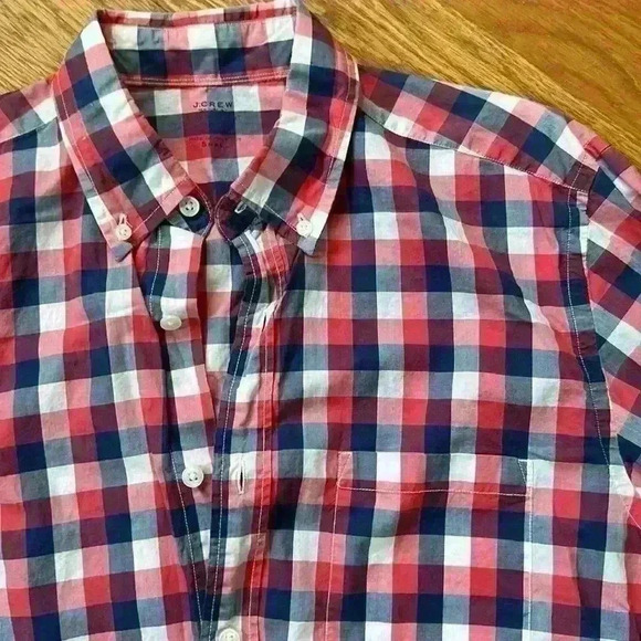 J Crew Men's Red White and Blue Plaid Button Down Size Small Oxford Shirt - Picture 4 of 5